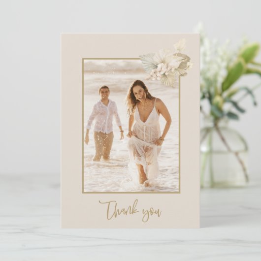 Boho Floral foto bruiloft dank u Bedankkaart (Staand voorkant)