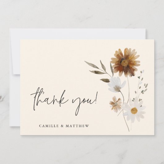 Boho Floral Foto Bruiloft Dank u kaart (Voorkant)