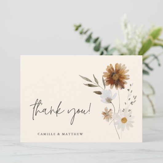 Boho Floral Foto Bruiloft Dank u kaart (Staand voorkant)