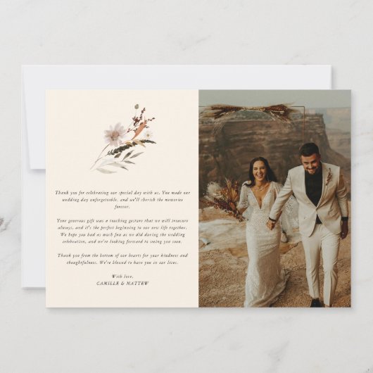 Boho Floral Foto Bruiloft Dank u kaart (Achterkant)