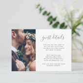 Boho Floral Foto Bruiloft Gast Details Informatiekaartje (Staand voorkant)