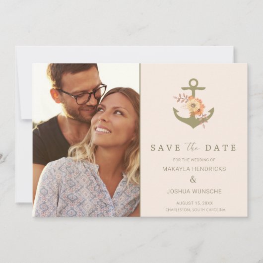 Boho Floral Foto Bruiloft Save the Date Aankondiging (Voorkant)