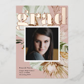 Boho Floral Foto Folie Afstuderen Aankondiging (Voorkant)