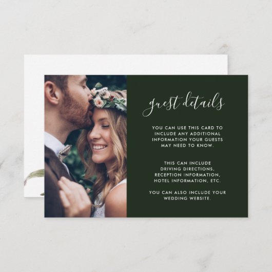 Boho Floral Foto Green Wedding Guest Details Informatiekaartje (Voorkant / Achterkant)