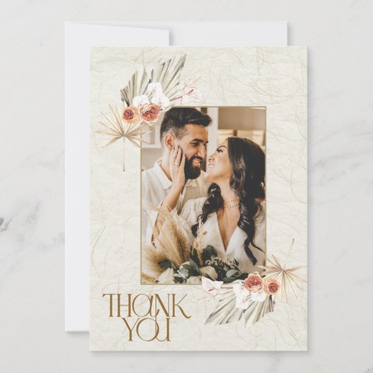 Boho Floral Foto Weddenschap Hartelijk dank Bedankkaart (Voorkant)