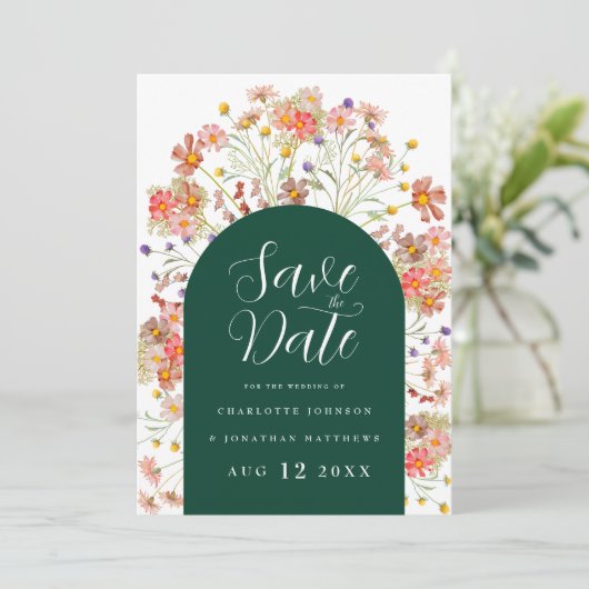 Boho Floral Fotoboog bruiloft Save The Date (Staand voorkant)