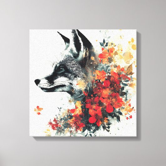 Boho Floral Fox Wildlife Natuur Canvas Afdruk (Voorkant)