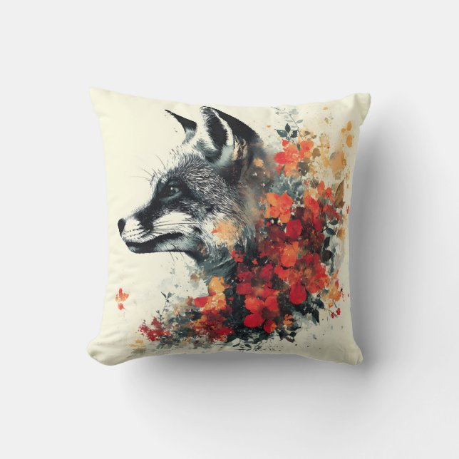 Boho Floral Fox Wildlife Natuur Kussen (Voorkant)