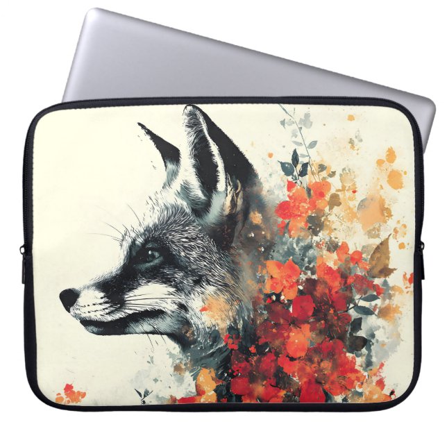 Boho Floral Fox Wildlife Natuur Laptop Sleeve (Voorkant)