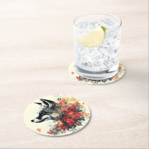 Boho Floral Fox Wildlife Natuur Ronde Kartonnen Onderzetter