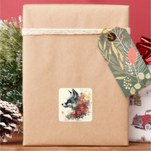 Boho Floral Fox Wildlife Natuur Vierkante Sticker