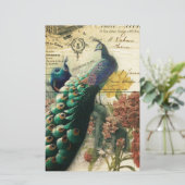 boho floral frans moderne pauw briefpapier (Staand voorkant)