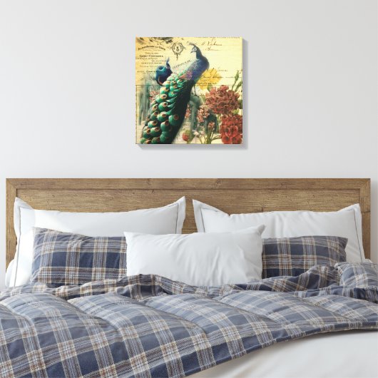 boho floral frans moderne  pauw canvas afdruk (Insitu (Slaapkamer))