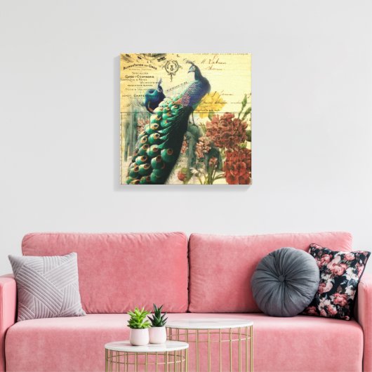 boho floral frans moderne  pauw canvas afdruk (Insitu (Woonkamer))