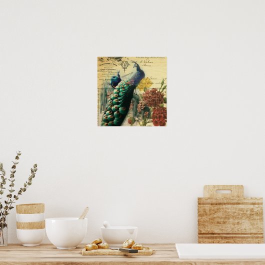 boho floral frans moderne pauw poster (Keuken)