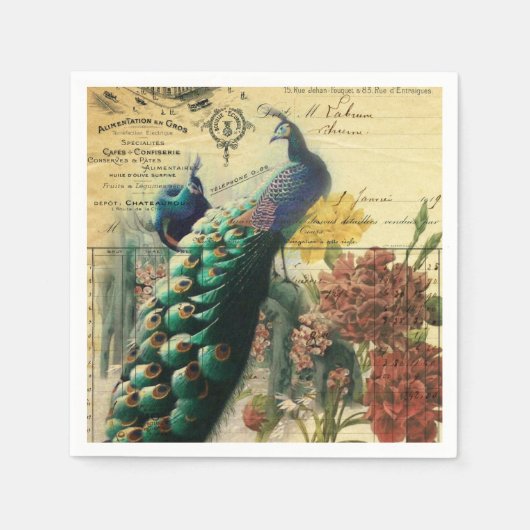 boho floral frans moderne  pauw servetten (Voorkant)