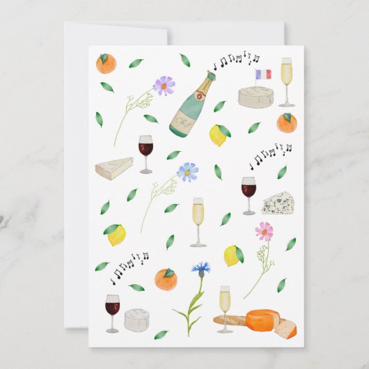 Boho Floral Franse wijn en kaas Kaart (Achterkant)