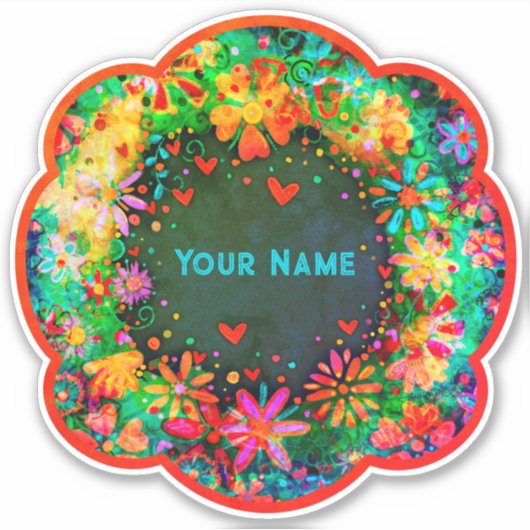 Boho Floral Fun Custom Name Inspirivity Trendy Sticker (Voorkant)