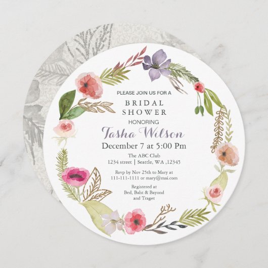 Boho Floral Garden Bridal Shower Invitations Kaart (Voorkant / Achterkant)