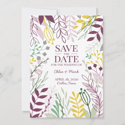 Boho Floral Garden Summer Herfst Cassis MellowYell Save The Date (Voorkant)