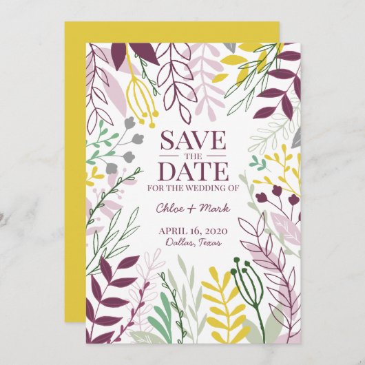 Boho Floral Garden Summer Herfst Cassis MellowYell Save The Date (Voorkant / Achterkant)