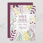 Boho Floral Garden Summer Herfst Cassis Saffron Save The Date (Voorkant / Achterkant)
