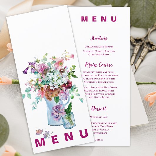 Boho Floral Garden Wedding Receptie Diner Menu