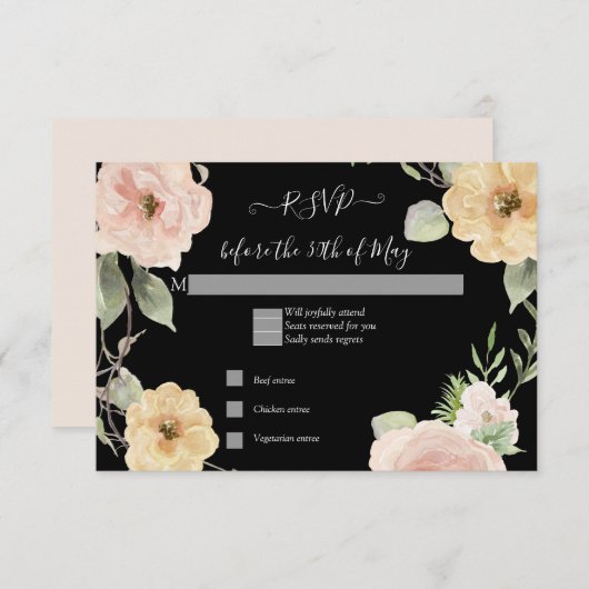 Boho Floral Geel Roze Roze RSVP Reactie (Voorkant / Achterkant)
