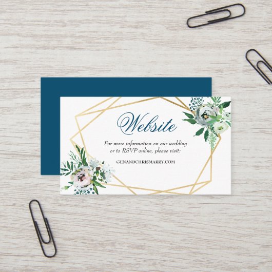 Boho Floral Geometric Blue Wedding Website Visitekaartje (Voorkant / Achterkant in situ)