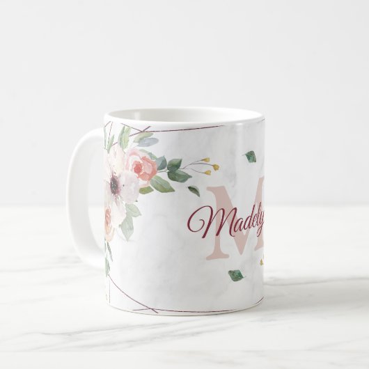 Boho Floral Geometric Roos Aangepaste monogram Koffiemok (Voorkant links)