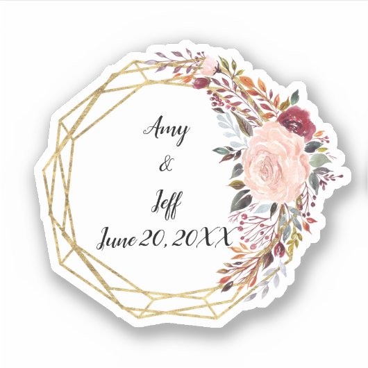 Boho Floral Geometrische trouwdatum Sticker (Voorkant)