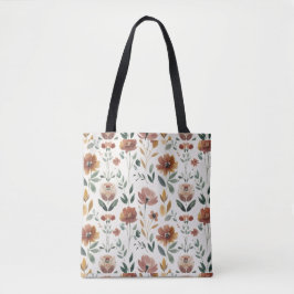 Boho Floral Geometry – Earthy Wildflower Pattern Tote Bag