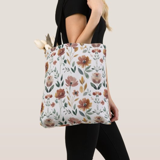 Boho Floral Geometry – Earthy Wildflower Pattern Tote Bag (Dichtbij)