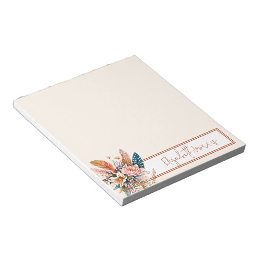 Boho floral gepersonaliseerd notitieblok (Schuin)
