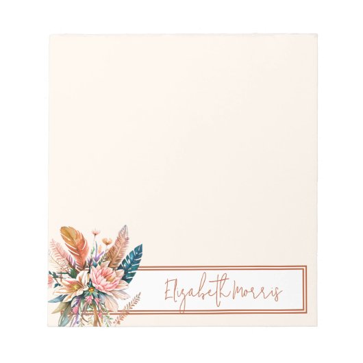Boho floral gepersonaliseerd notitieblok (Voorkant)