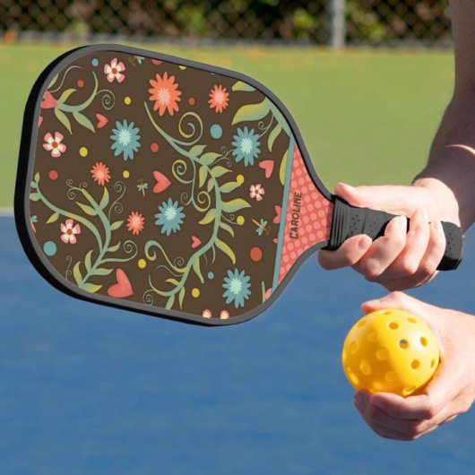 Boho Floral Gepersonaliseerde naam Initialen Elega Pickleball Paddle