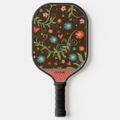 Boho Floral Gepersonaliseerde naam Initialen Elega Pickleball Paddle (Voorkant)