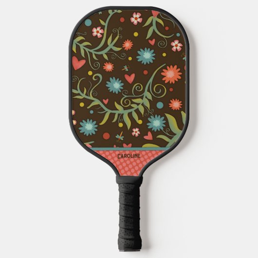 Boho Floral Gepersonaliseerde naam Initialen Elega Pickleball Paddle (Voorkant)