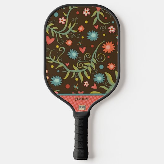 Boho Floral Gepersonaliseerde naam Initialen Elega Pickleball Paddle (Achterkant)