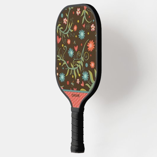Boho Floral Gepersonaliseerde naam Initialen Elega Pickleball Paddle (Links)
