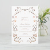 Boho floral girl Baptism invitation template Kaart (Staand voorkant)