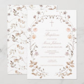Boho floral girl Baptism invitation template Kaart (Voorkant / Achterkant)