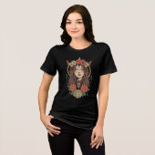 Boho Floral Girl Black T-Shirt (Voorkant volledig)