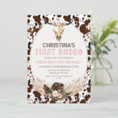 Boho Floral Girls First Rodeo 1e verjaardag Kaart (Staand voorkant)