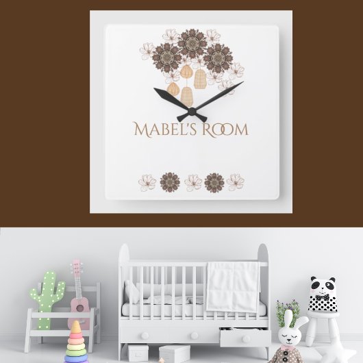 Boho Floral Girl's monogram Vierkante Klok