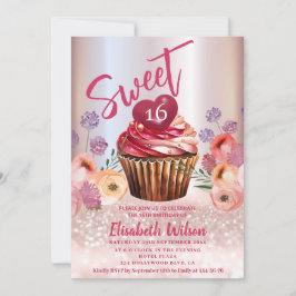Boho floral Girly cupcake Roos gouden glitterij Kaart