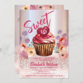 Boho floral Girly cupcake Roos gouden glitterij Kaart (Voorkant / Achterkant)
