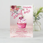 Boho floral Girly cupcake Roos gouden glitterij Kaart (Staand voorkant)