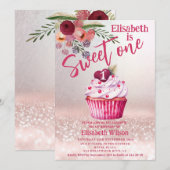 Boho floral Girly cupcake Roos gouden glitterij Kaart (Voorkant / Achterkant)