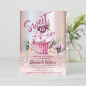 Boho floral Girly cupcake Roos gouden glitterij Kaart (Staand voorkant)